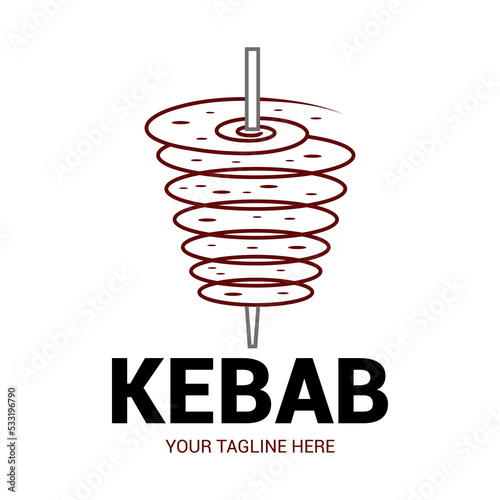 Creative Doner kebab logo element. Shawarma emblem. Turkish fast food restaurant, barbecue cafe or grill bar symbol of skewer or rotating spit with grilled meat.