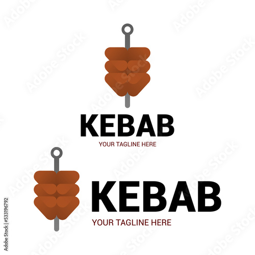 Creative Doner kebab logo element. Shawarma emblem. Turkish fast food restaurant, barbecue cafe or grill bar symbol of skewer or rotating spit with grilled meat.