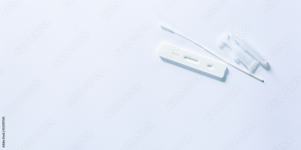 covid test kit on white background,covid-19 positive and negative test result. antigen (ATK) test kit on white background. top view. flat lay covid test kit on white background,covid-19 positive and negative test result. antigen (ATK) test kit on white background. top view. flat lay