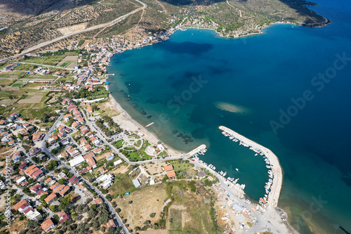 A distant view of Urla Balıklıova, formerly called Polikhne and located in İzmir, the pearl of the Aegean region. Drone view of Balikliova, Urla  Izmir. Turkey photo