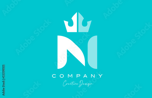 N blue pastel alphabet letter logo icon design with king crown. Creative template for business and company
