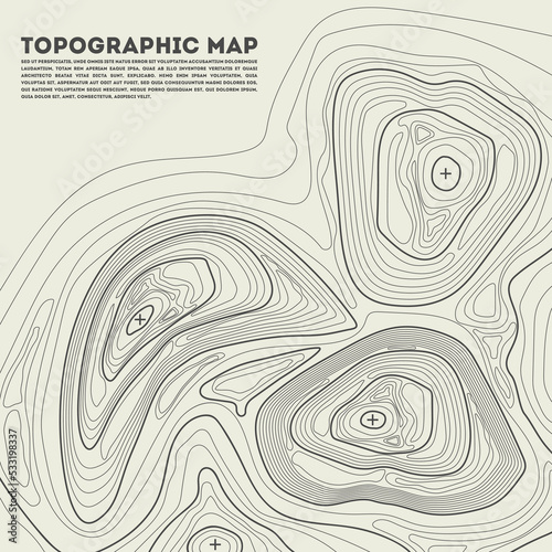 Graphic illustration of topographic map with abstract lines showing elevation on ground.