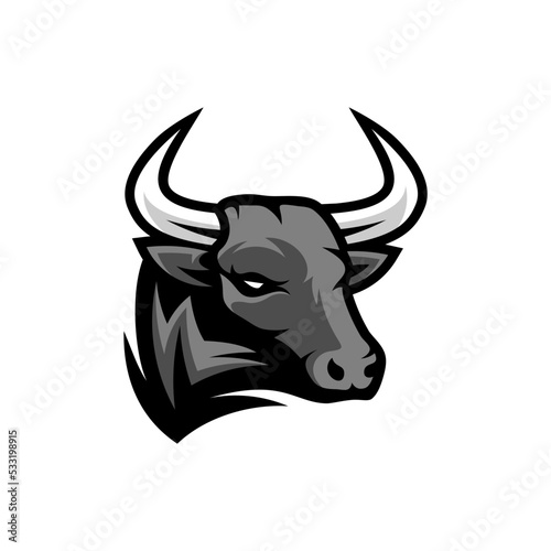 Bull head mascot esport logo character with shield for sport and gaming logo concept