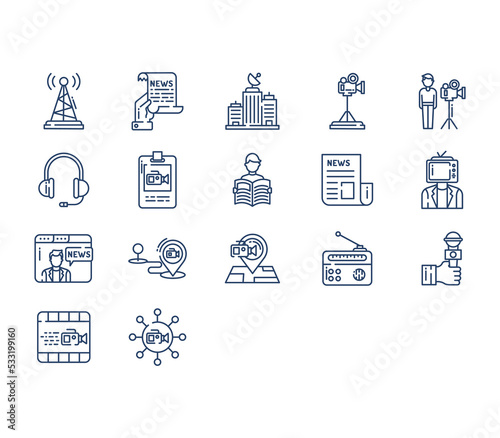 News reporting and media icon set