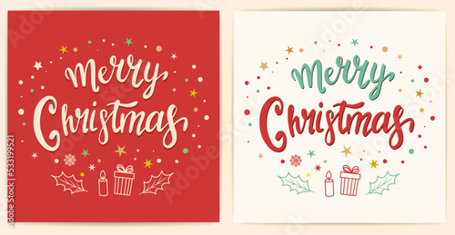 template for christmas and new year card in cartoon style. funny santa claus and items