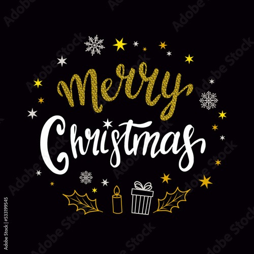 template for christmas and new year card in cartoon style. funny santa claus and items