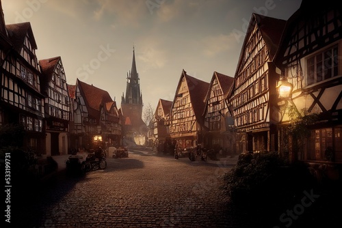 AI generated image of a small German village street