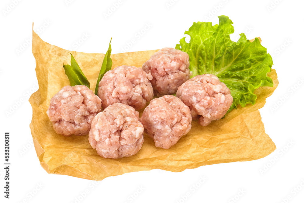 Homemade raw pork minced meatball for cooking