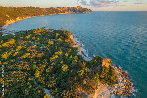 Fototapeta Naklejka Na Ścianę i Meble -  Aerial view of Italian coast in Portonovo