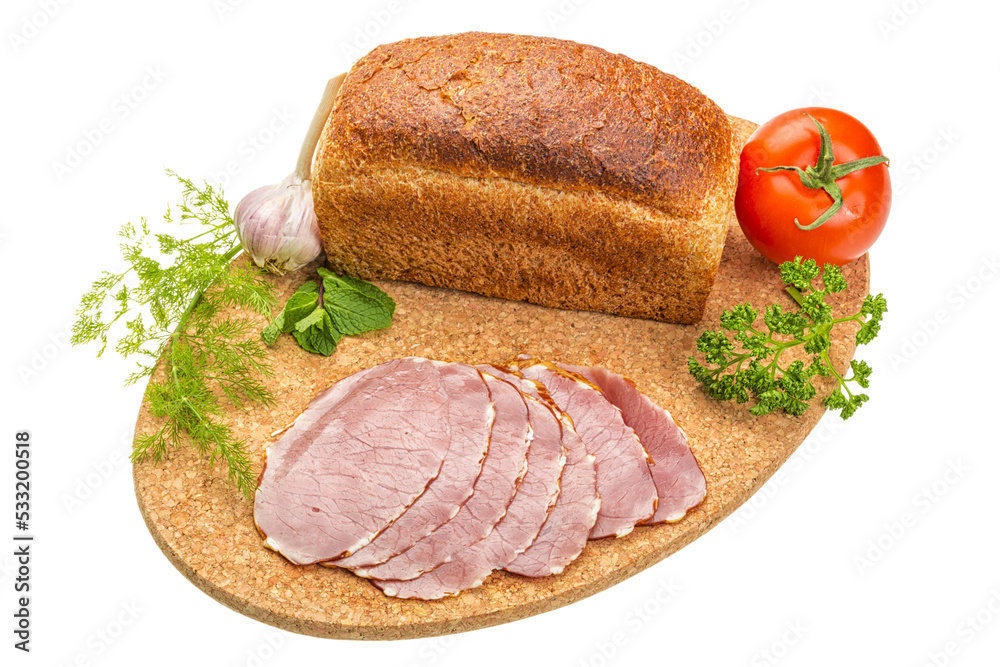 Ripe fresh ham with vegetables