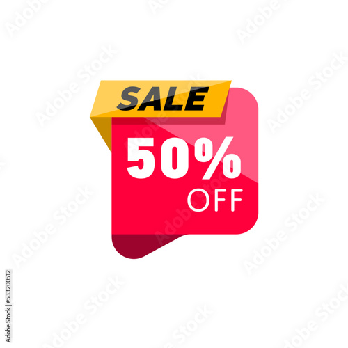 -50% off sale proposition sticker isolated on white background. Retail marketing, new advertising campaign, holiday shopping vector illustration.