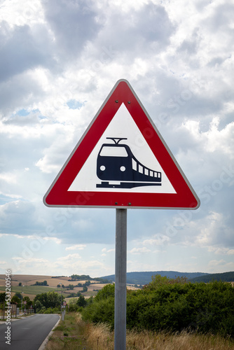 traffic sign to catious of train crossing