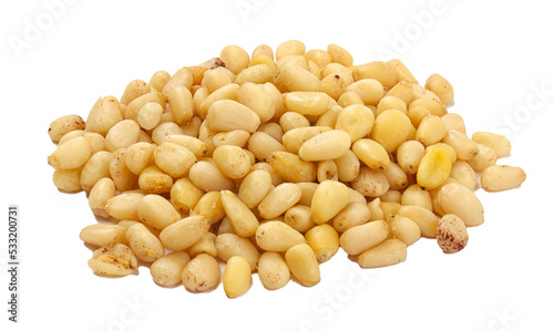 Cedar Pine nuts on a white background photo