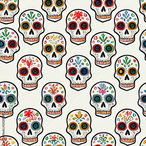 Seamless tile sugar skull Halloween background, digital art