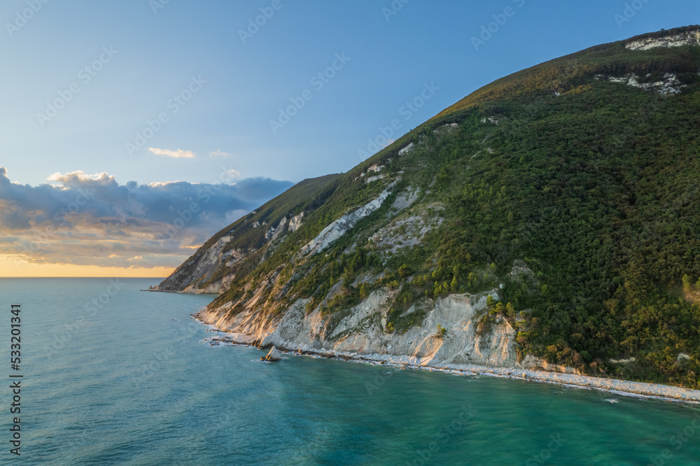 Aerial view of Italian coast in Portonovo