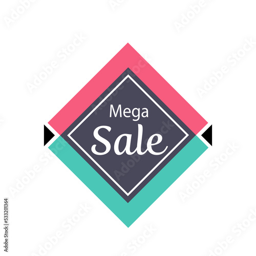Mega sale proposition isolated sticker in retro minimalistic style. Retail marketing, new advertising campaign, holiday shopping vector illustration.
