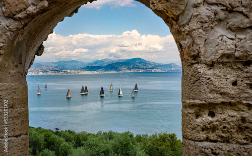 Landscape view on the old coastal village and fortification of Antibes on the french riviera in France