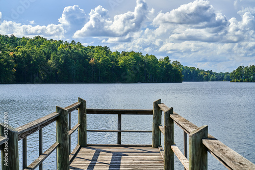 Wooden Pier Overlooking Lake McIntosh in Peachtree City Georgia.