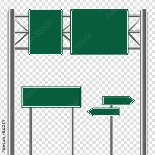 Set green road guidepost signs blank traffic advertising sign plate signs vector