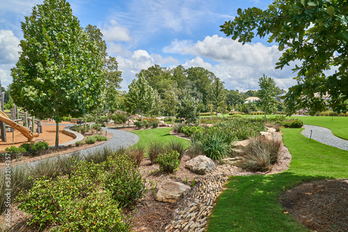 Scenic View of Town at trilith studios Local Park and residential homes in Fayetteville, Georgia GA,