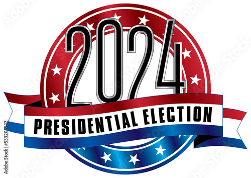 Presidential election 2024 badge isolated.  Patriotic icon for president election. Banner for voting. Presidential election 2024 sticker.