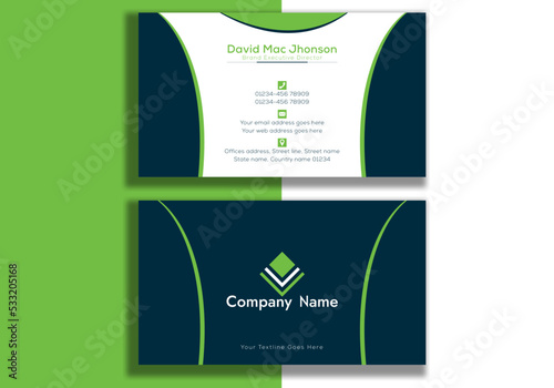 Horizontal olive green navy blue white abstract business card template design