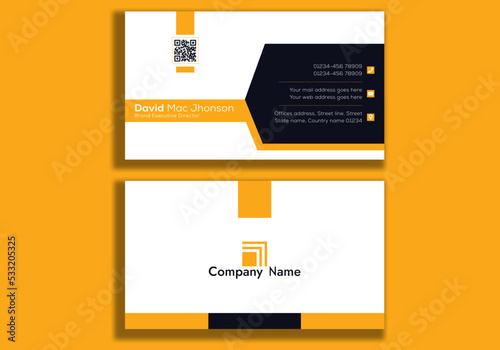 Horizontal yellow light dark blue white abstract business card template design