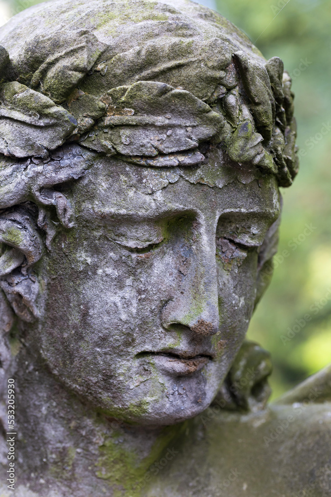 Historic Statue on the mystery old Prague Cemetery, Czech Republic