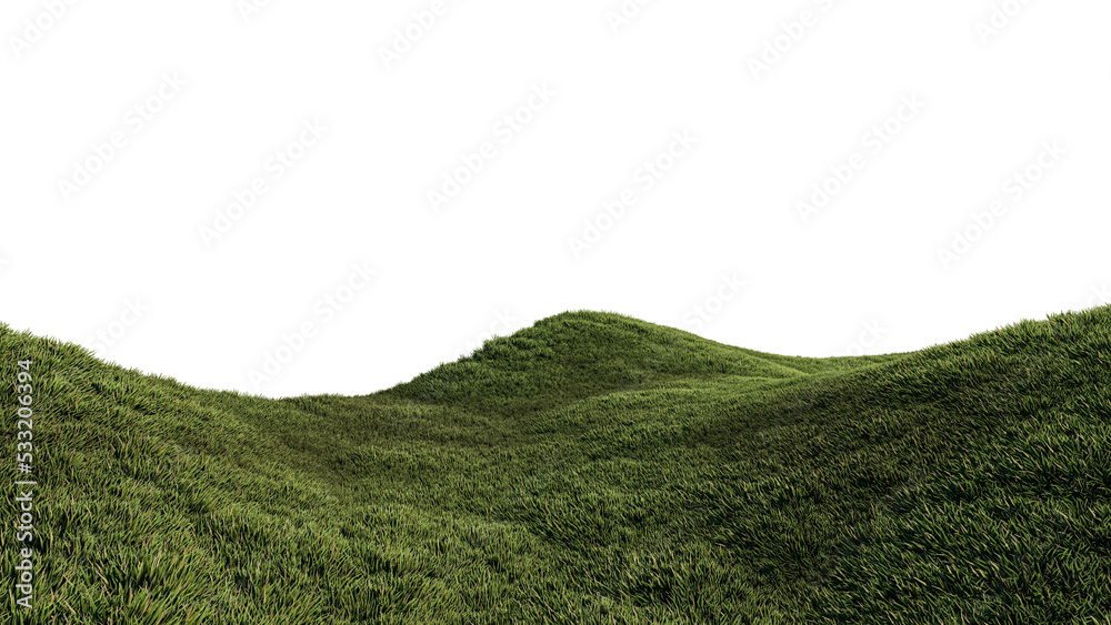 A 3d rendering image of grassed hill nature scenery - obrazy, fototapety, plakaty 