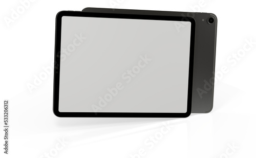 3D brandless tablet with empty screen isolated on white background