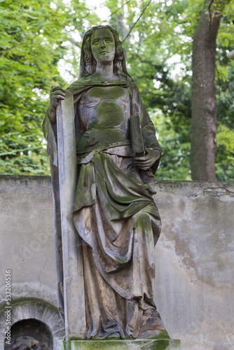 Historic Statue on the mystery old Prague Cemetery, Czech Republic