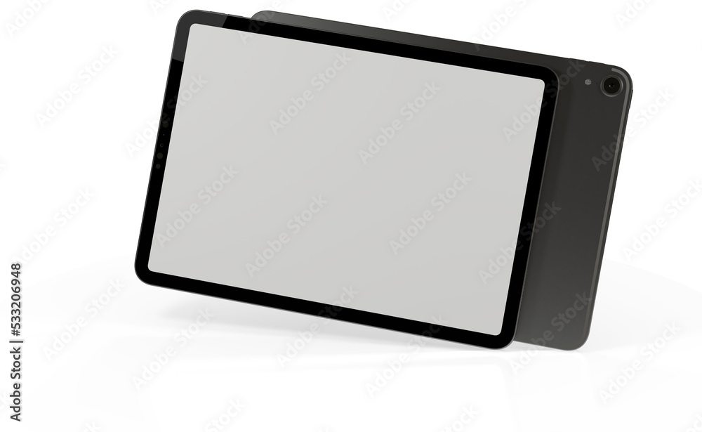 Blank screen realistic tablet frame, rotated position, side view, top view. The tablet is at different angles. Layout of a universal set of devices Blank screen realistic tablet frame, rotated position, side view, top view. The tablet is at different angles. Layout of a universal set of devices
