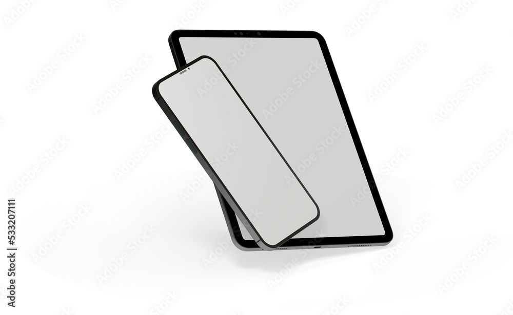Photo 3D brandless tablet with empty screen isolated Photo 3D brandless tablet with empty screen isolated