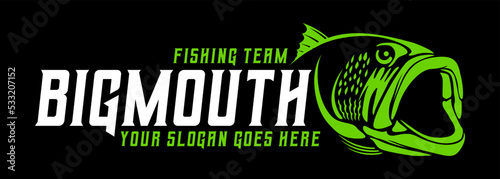 Fotografiet Big Mouth Grouper Bass fish fishing logo isolated background