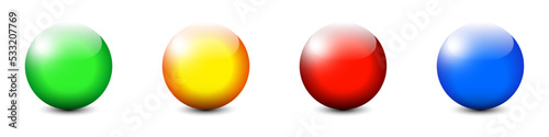 Glossy colored spheres set. Shiny balls. Flat vector illustration.