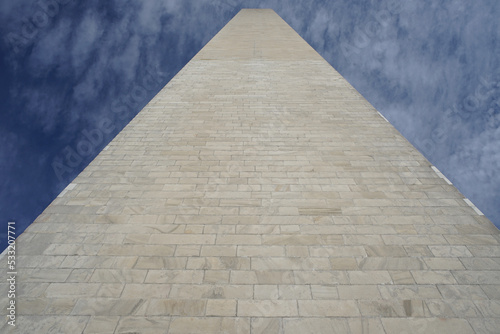 Detail of the Washington Monument, DC, USA under blue sky