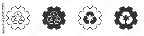 Gear icon with recycling symbol inside. Vector illustration.