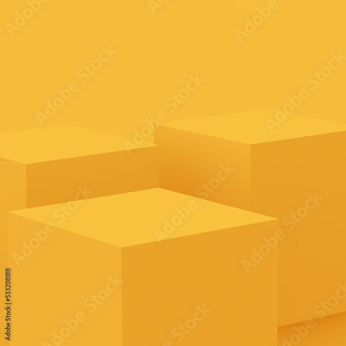 Abstract 3d yellow cube and box podium minimal scene studio background.