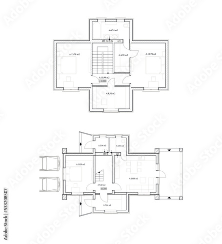 Detailed architectural private house floor plan, apartment layout, blueprint. Vector illustration