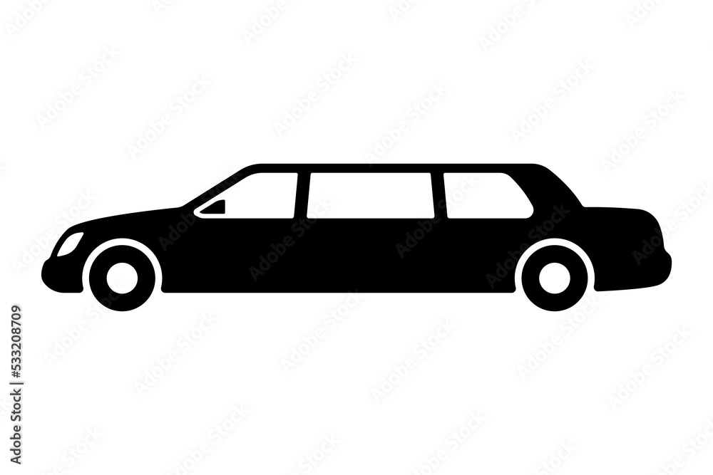 Car icon. Limousine. Black silhouette. Side view. Vector simple flat graphic illustration. Isolated object on a white background. Isolate.