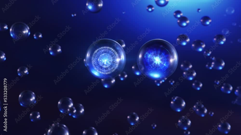 3D animation cosmetic bubble Moisturizing design on dark background. cosmetic essentials serum design. Beautiful Macro shot of various Blue bubbles in water. 3D animation cosmetic bubble Moisturizing design on dark background. cosmetic essentials serum design. Beautiful Macro shot of various Blue bubbles in water.
