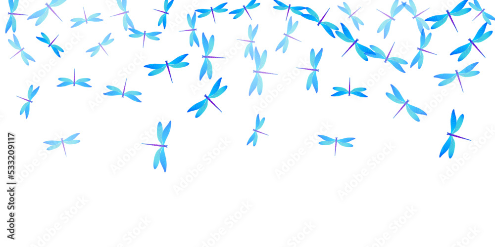 Magic cyan blue dragonfly isolated vector illustration. Summer little insects. Wild dragonfly isolated dreamy wallpaper. Delicate wings damselflies patten. Fragile beings