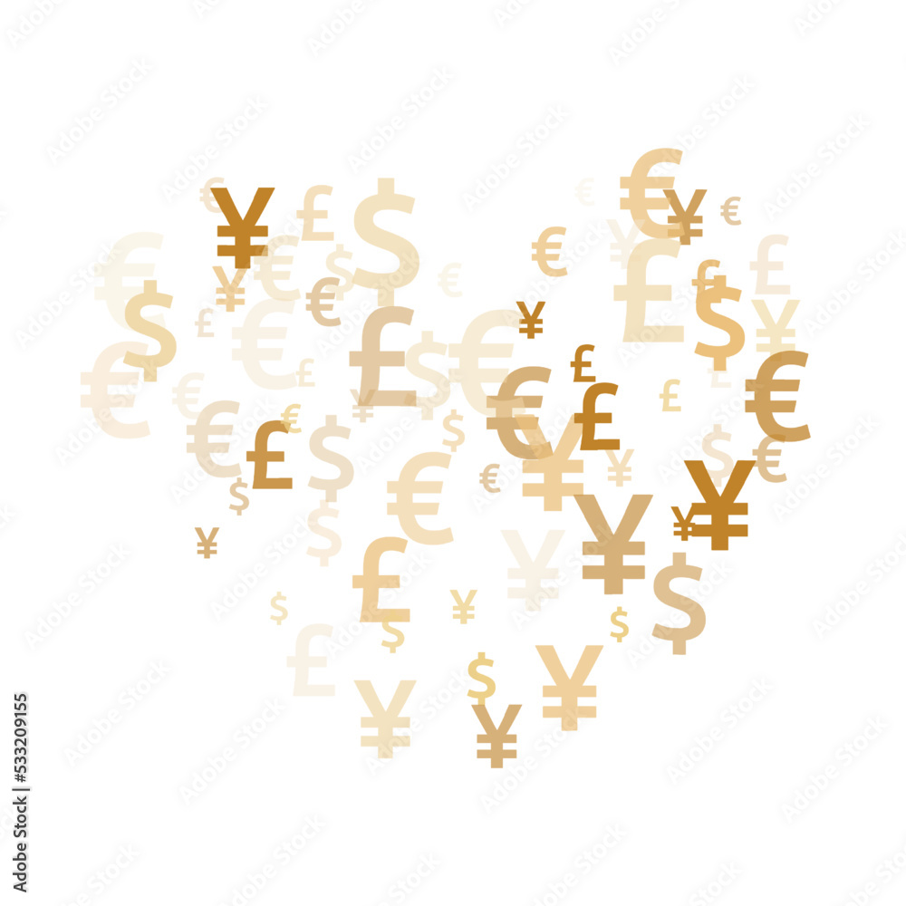 Euro dollar pound yen gold symbols flying money vector illustration. Finance backdrop. Currency