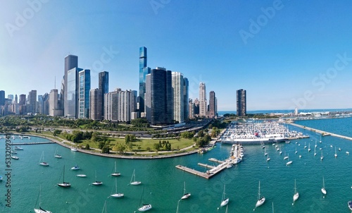 Aerial city skyline view of Chicago during summer time. Illinois, USA © Joshua 