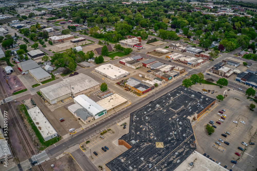 Aerial View of the Business District of Sioux Center, Iowa