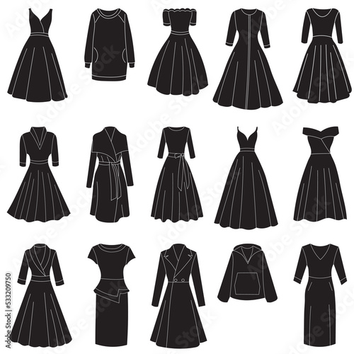 set of dress silhouette on white background isolated vector