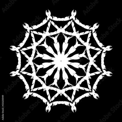 White mandala on black background. Sketch Good mood. Decoration white Mandala symbol. Vector 