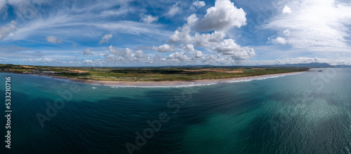 panorama aerial view of the endless golden sand beach in Ballybunion on the west coast of Ireland photo