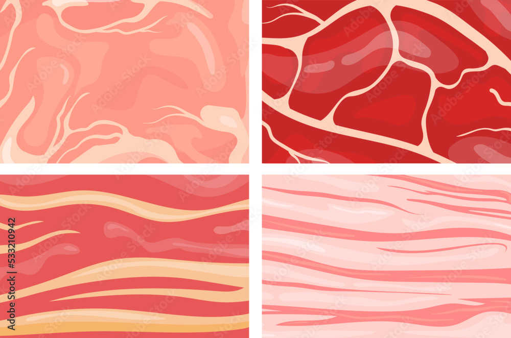 Meat steak texture. Marble beef pattern or pork sirloin background, lamb loin fat macro backdrop cooking sukiyaki bacon red food bbq for butchery bistro banner, vector illustration Meat steak texture. Marble beef pattern or pork sirloin background, lamb loin fat macro backdrop cooking sukiyaki bacon red food bbq for butchery bistro banner, vector illustration