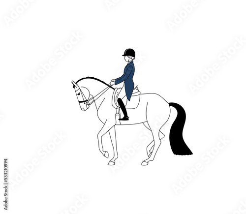 Equestrian dressage, outline design style minimal vector illustration